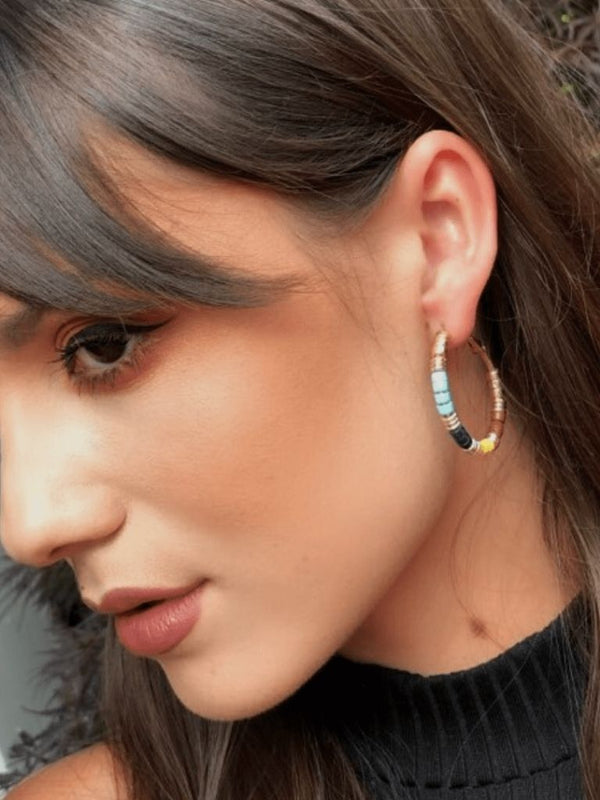 Beaded Hoop Earring (Turquoise Multi)