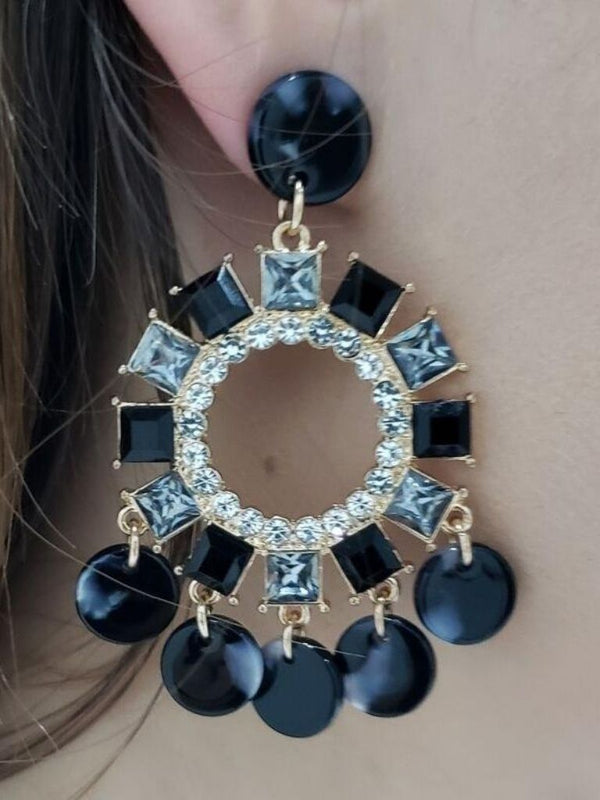Black Resin & Crystal Chandelier Earring