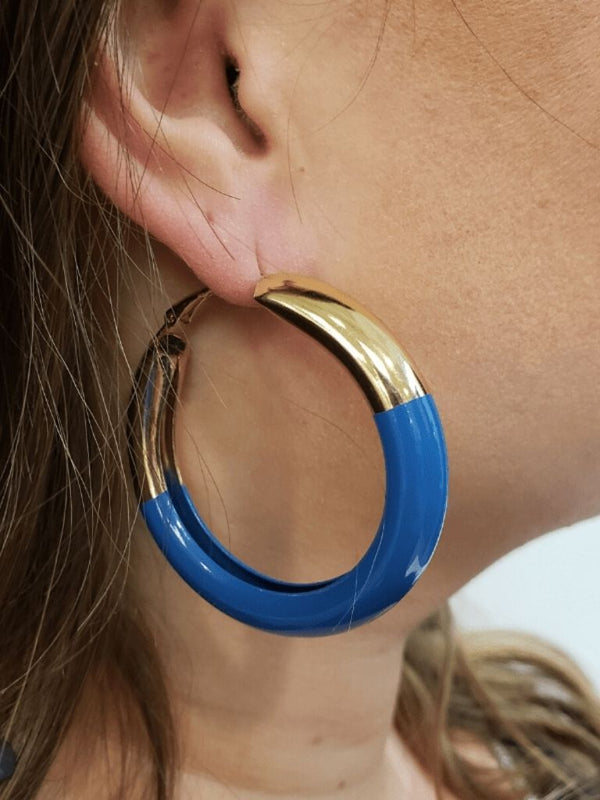 Enamel Dipped Hollow Hoops (Classic Blue)