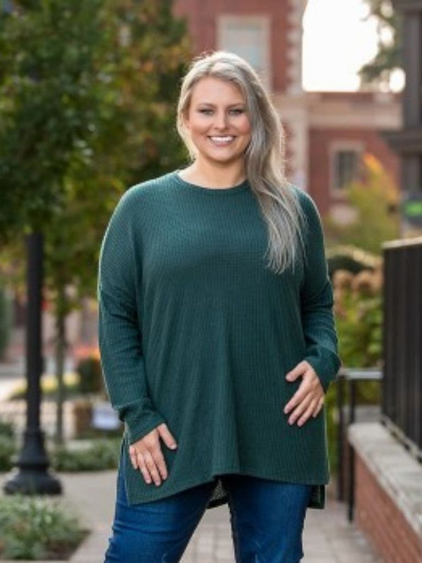 Hi Low Ribbed Knit Sweater (Forrest Green)
