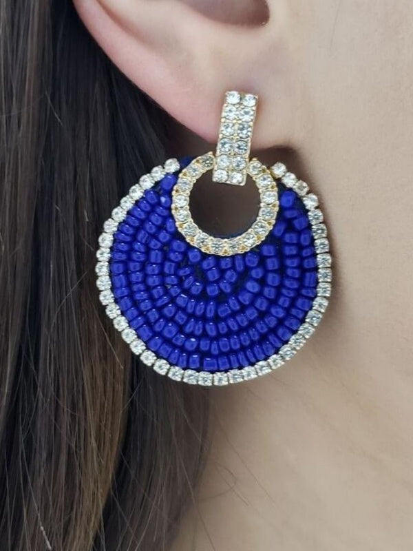 Seed Bead Crystal Disc Earring (Royal Blue)