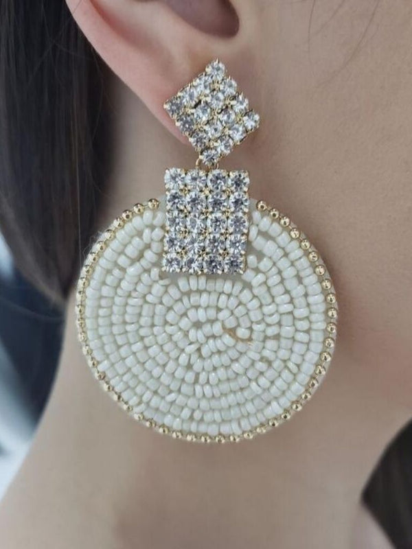 Seed Bead Crystal Statement Earring (Soft Ivory)