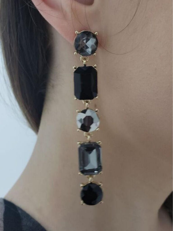 Stone Crystal Drop Earring (Black)