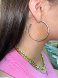 Brushed Skinny Hoop Earring 3mm / 50mm  Rose Gold