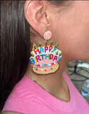 Beaded Happy Birthday Cake Earring