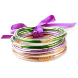 Tube Bangles Set of 5 Festive Multi Metallic (Green/Purple/Gold))