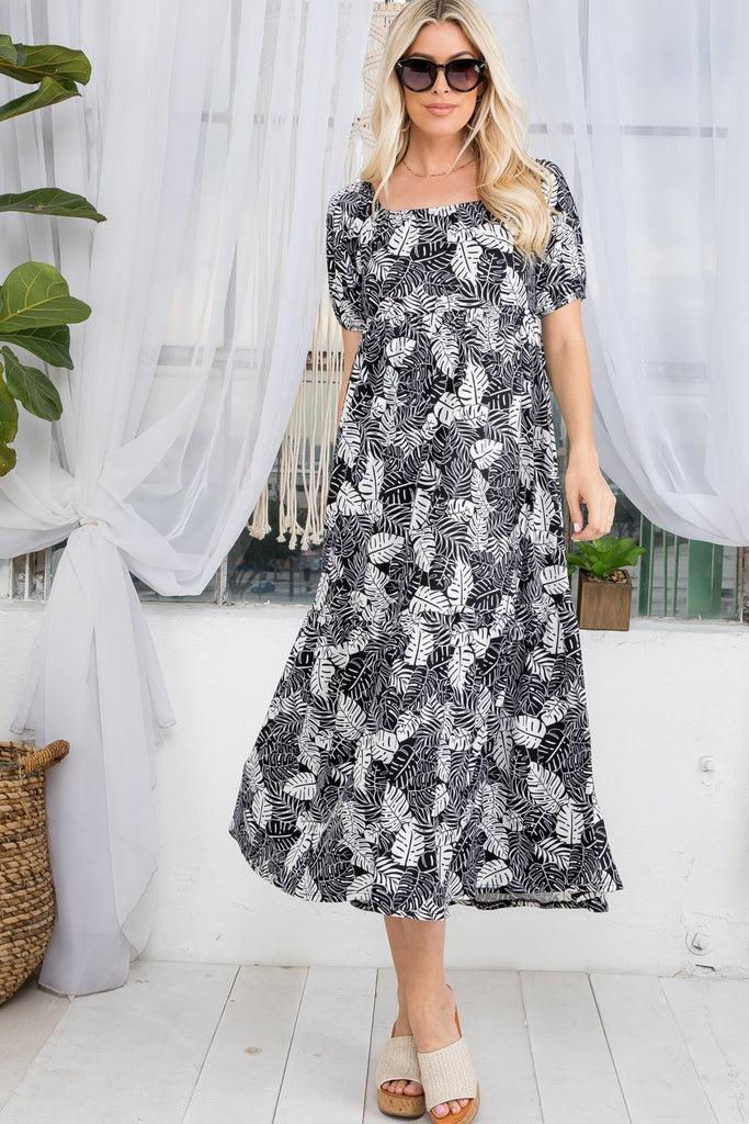 Prepak Palm Print Dress (Black/White)