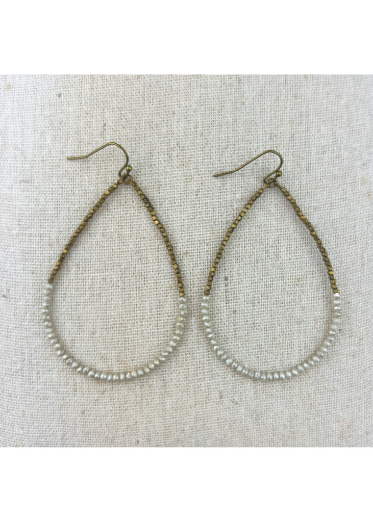 Boho Collection Seed Bead Wire Hoop Earring (Creme)