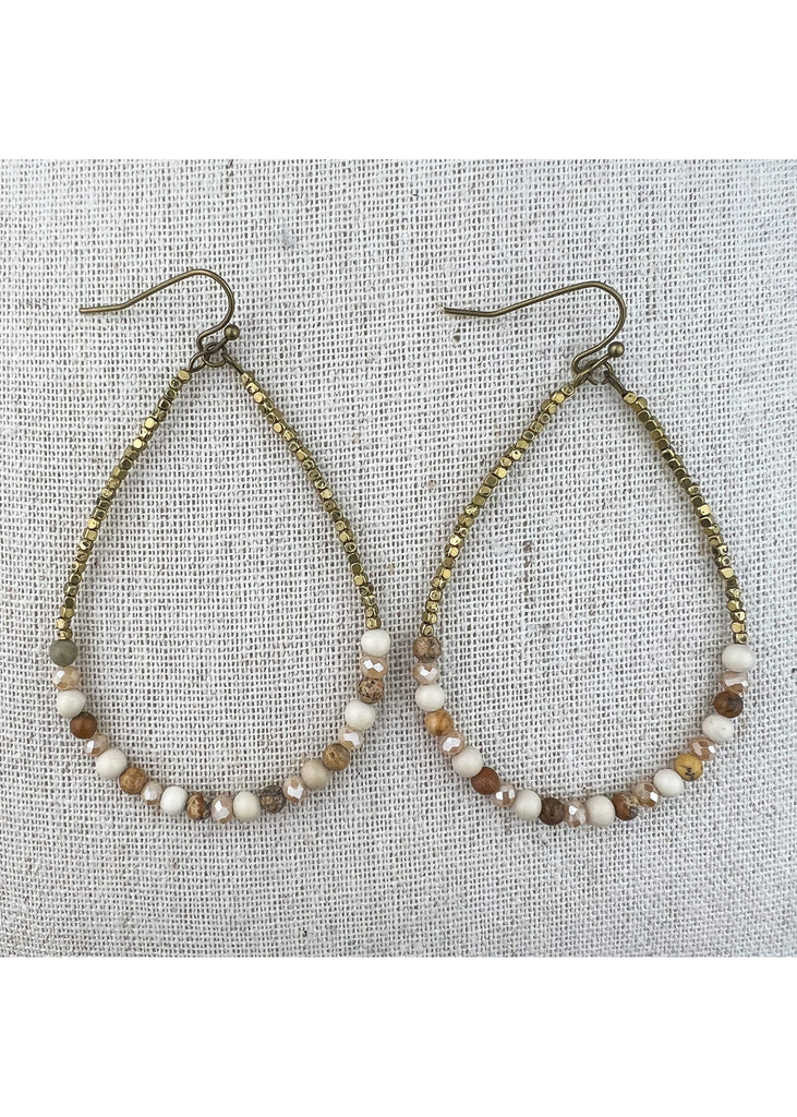 Boho Collection Seed Bead Wire Hoop Earring (Natural Jasper)