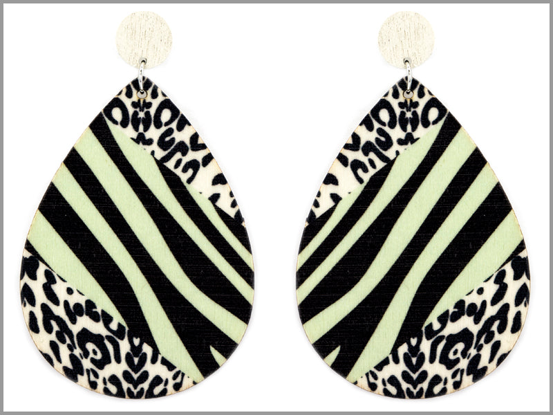 SALE! Wooden Oval Colorblock Animal Print Earring