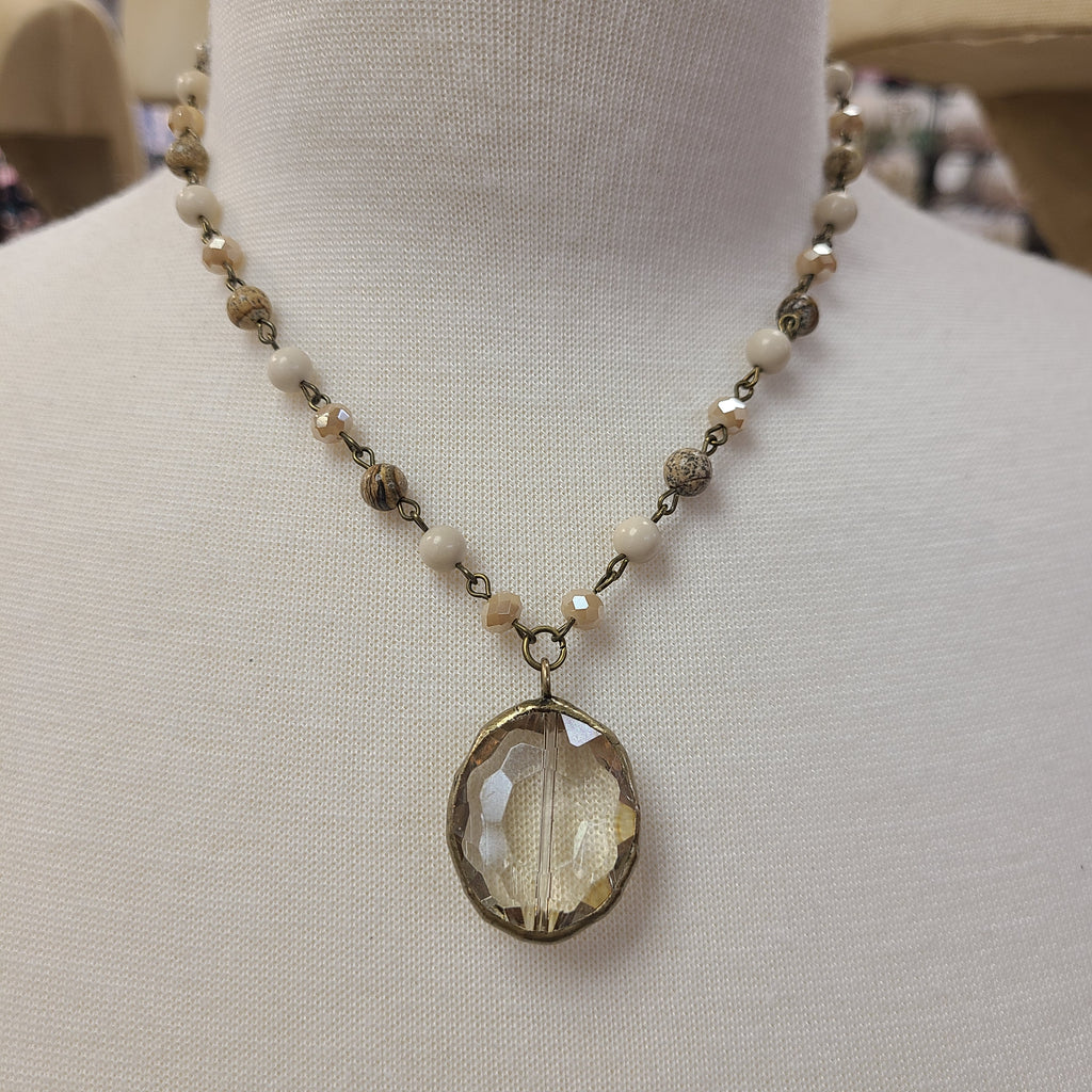 Boho Collection Large Oval Crystal Necklace (Jasper)