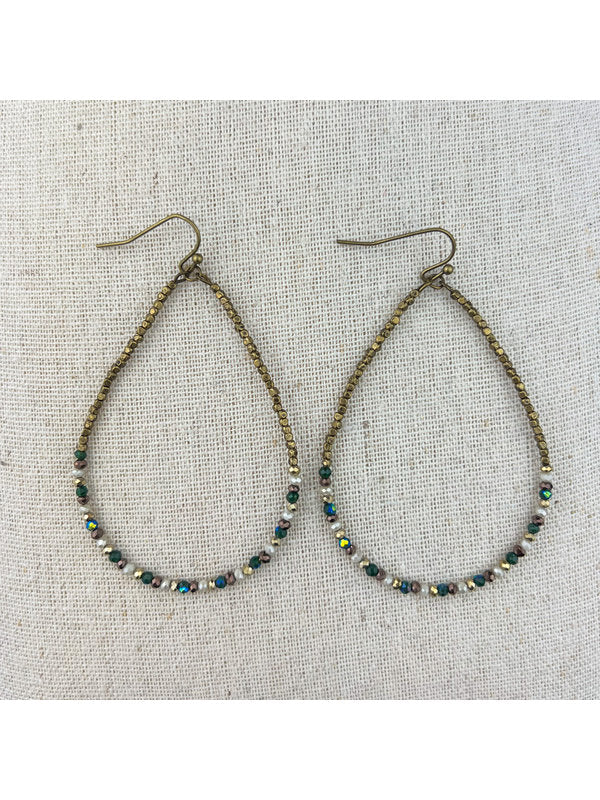 Boho Collection Seed Bead Wire Hoop Earring (Teal)