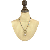 Boho Collection Oval Crystal Pendant Necklace (Aqua/Creme/Grey)